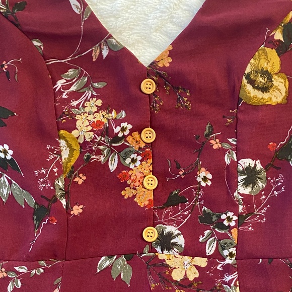 Crystal Doll Burgundy Floral Dress - Picture 3 of 6